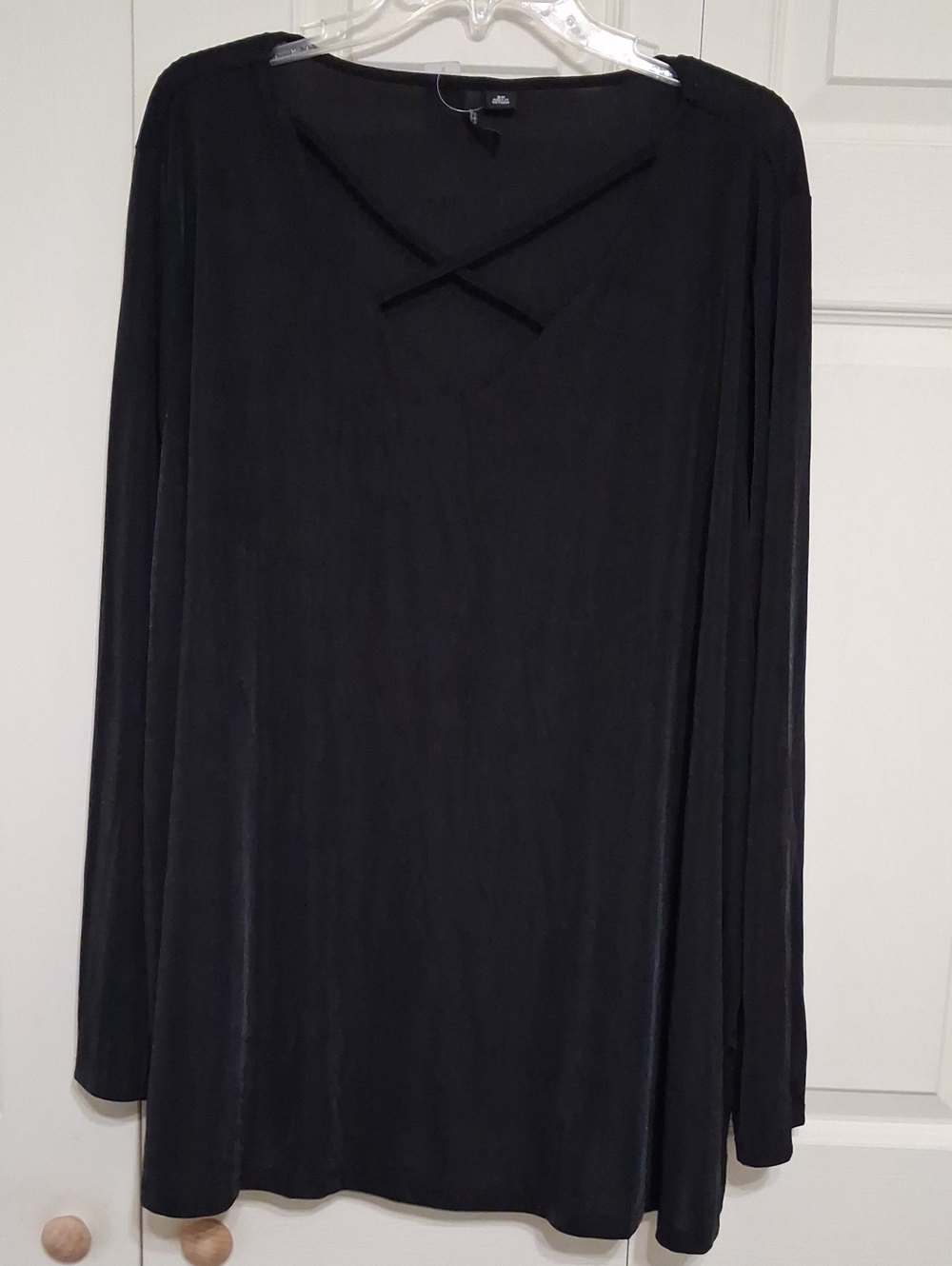 new directions Black Long Sleeve Top with Crisscross Neck